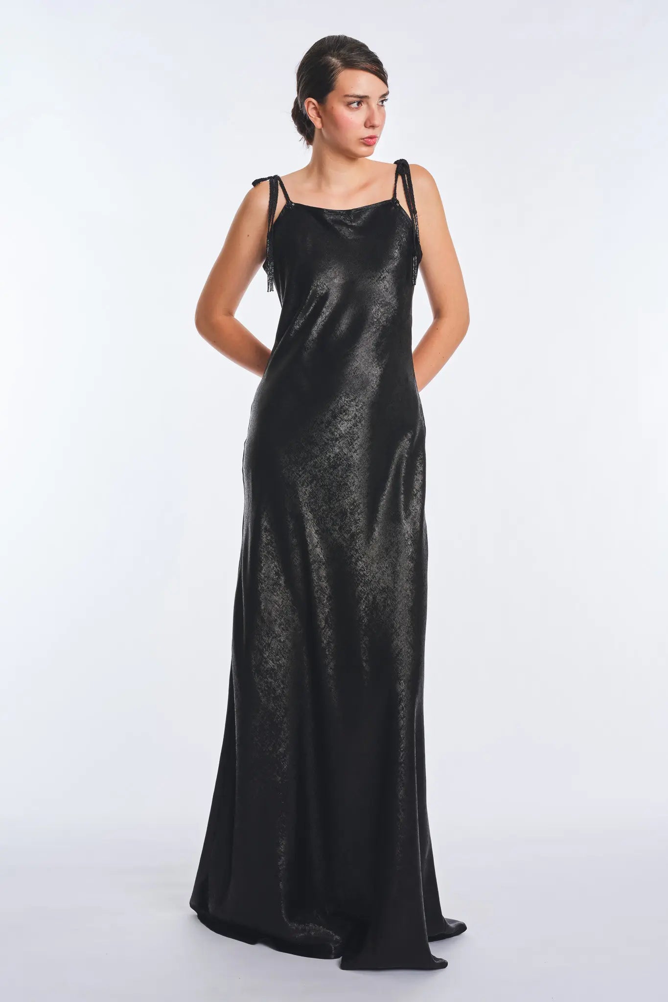 Zahara Metallic Maxi Dress in Black | Sitka Semsch