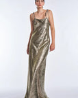 Zahara Metallic Crochet-Tie Maxi Dress | Bronze