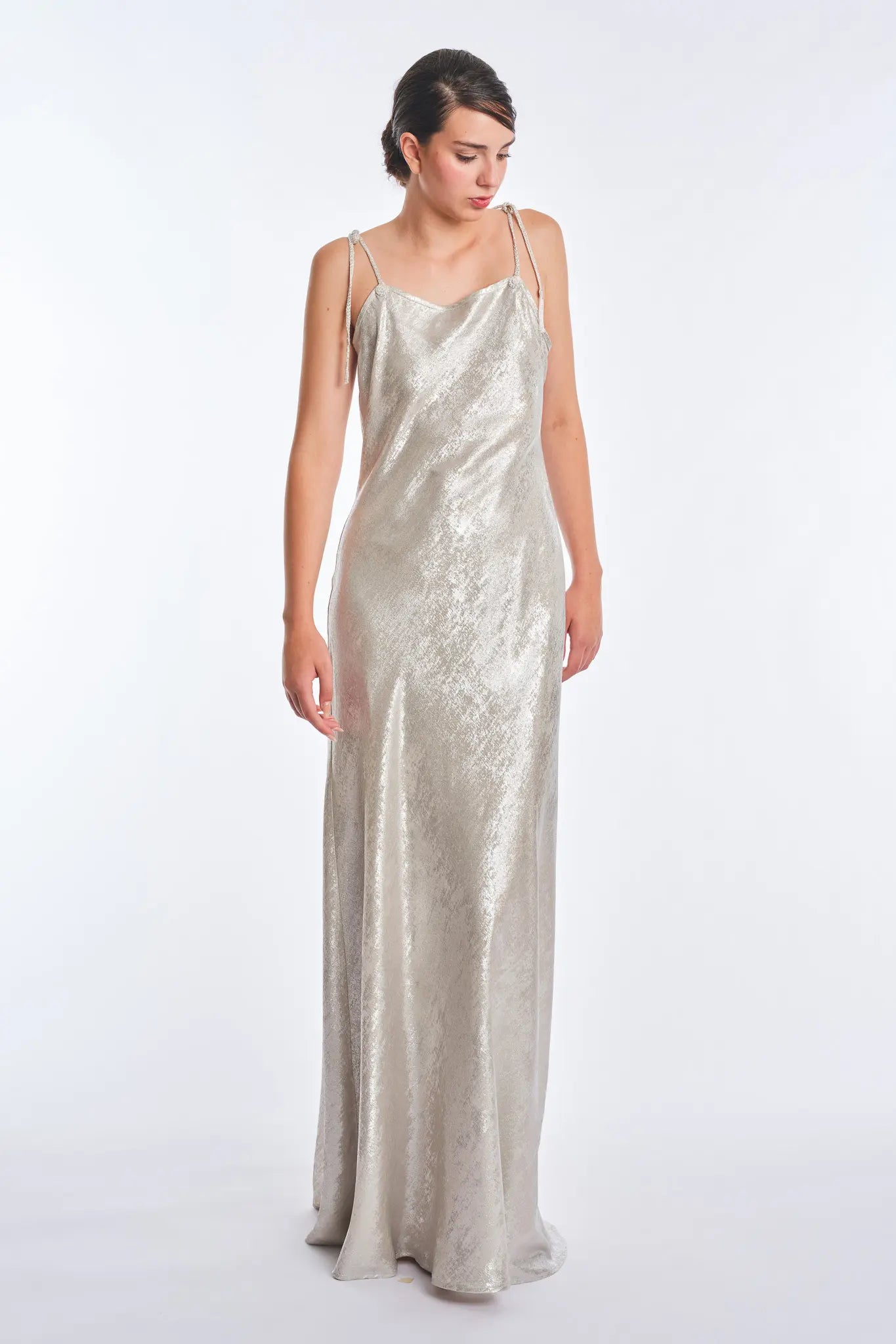 Zahara Metallic Crochet-Tie Maxi Dress