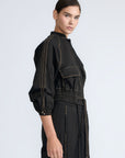 Zoe Jacket in Black – 100% cotton jacket with flap patch pockets, hidden buttons, long sleeves, and an adjustable drawstring hem.