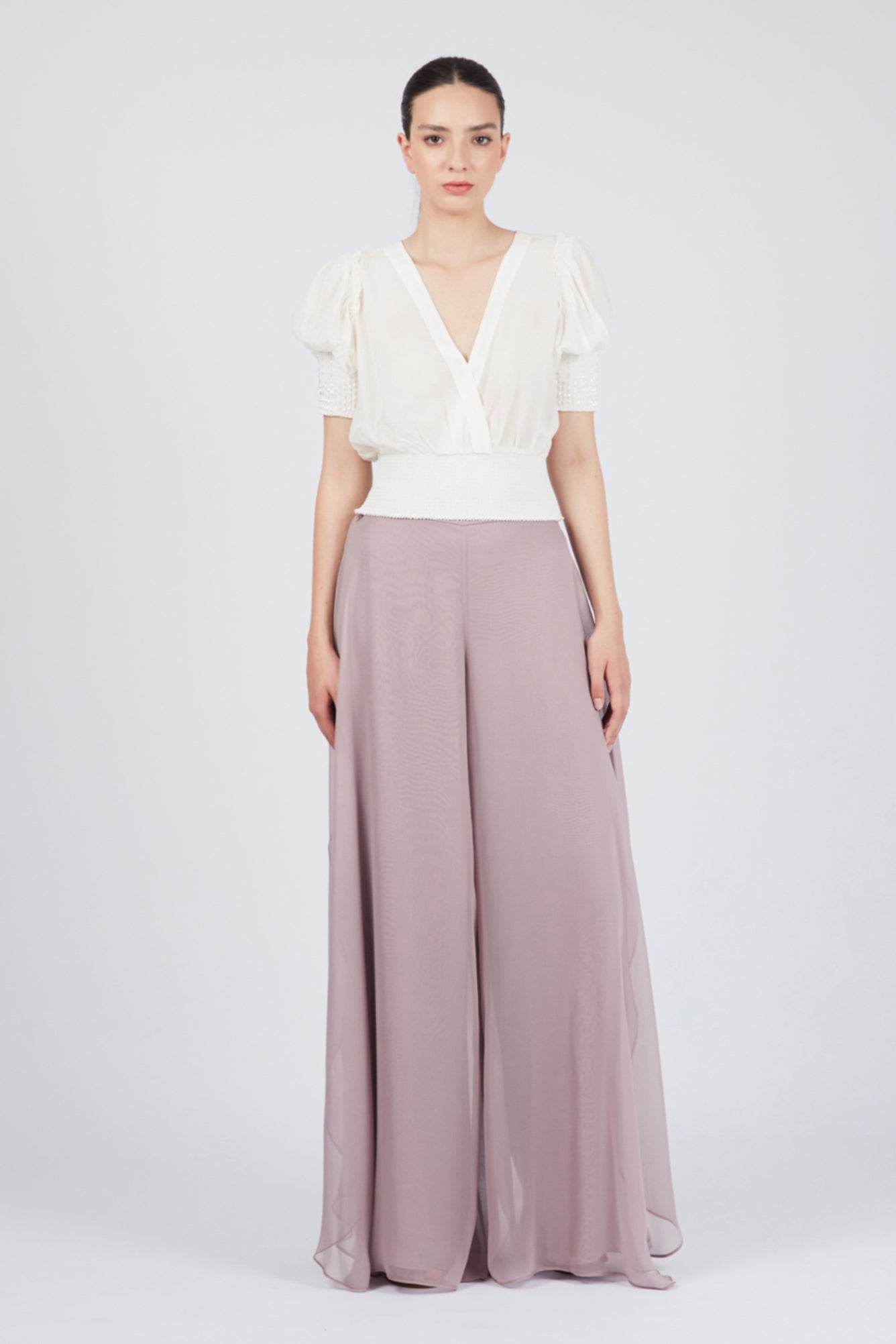 パンツ sahara Wavy Mosaic Stretch Pants Women Wide-leg Viscose Pants Pearl | Vilebrequin
