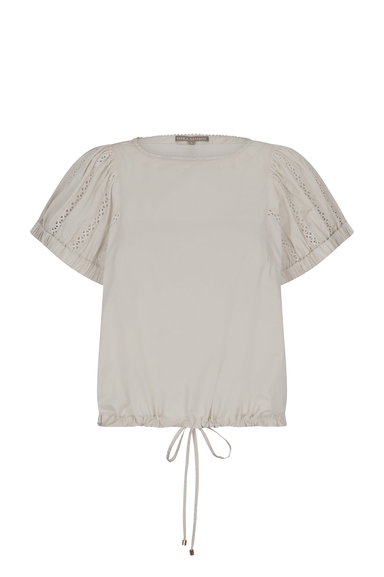 Amara blouse in prestine with broderie appliques and adjustable drawstring