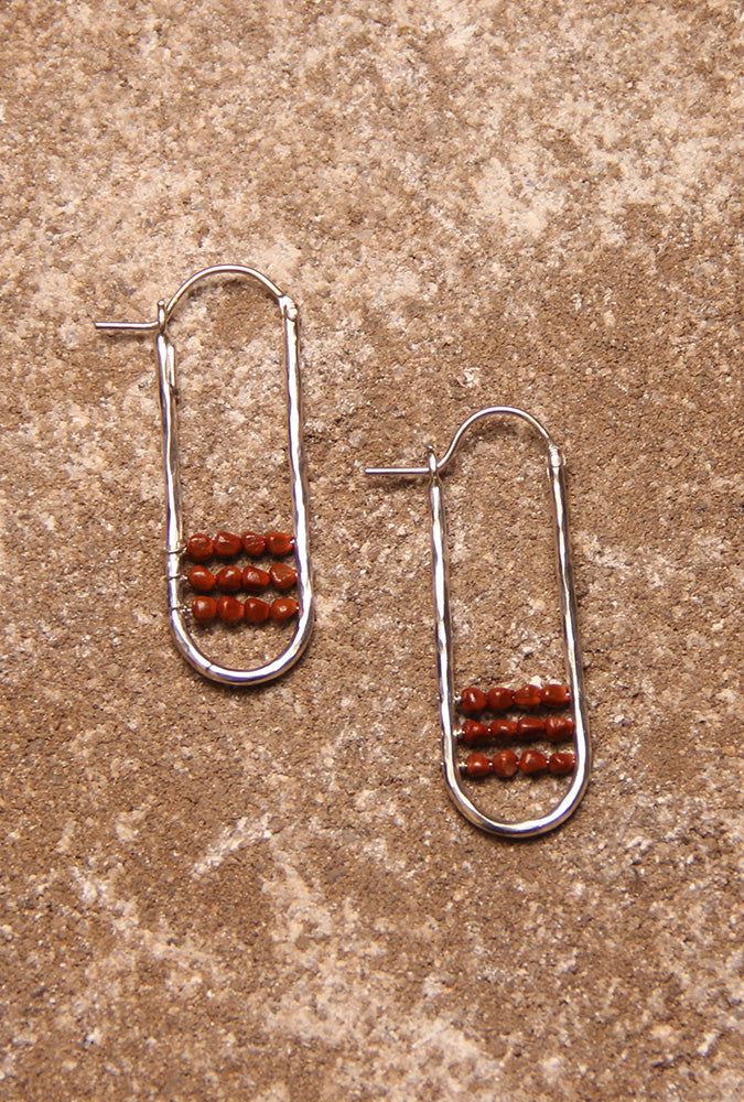 Ancestral Geometry Silver Earrings with Colored Beads