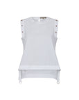 Sitka Semsch Avayah white cotton blouse with shoulder button details, casual and chic style