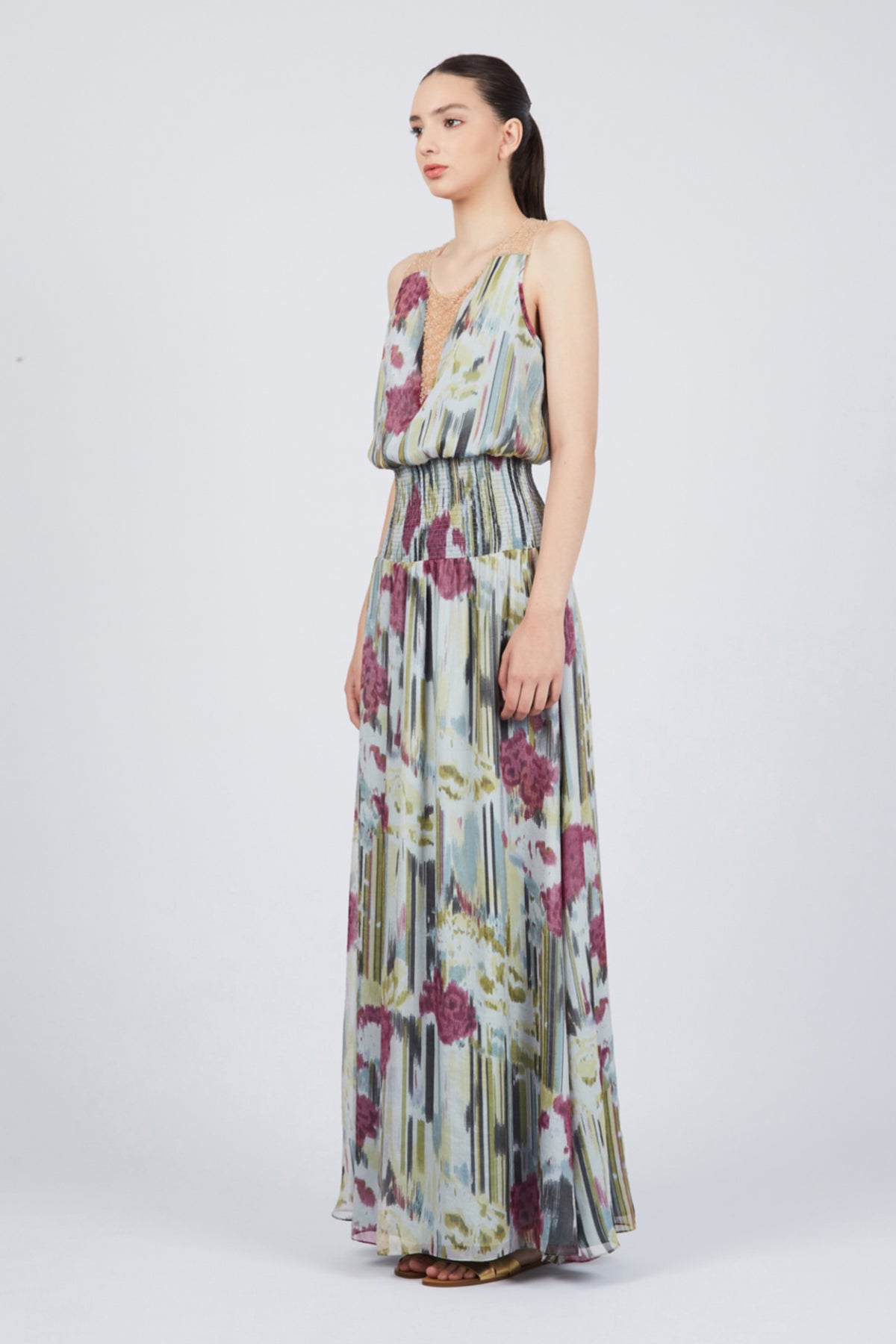 Ginet Chiffon Maxi Dress with Transparency Appliqué | Sitka Semsch
