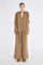 Front view of the Ailani Jacket in Taupe, showcasing its shirt collar and unique drawstring placket.