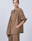 Ailani Jacket in Taupe – Linen Blend Jacket with Gathered Details