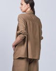 Ailani Jacket in Taupe – Linen Blend Jacket with Gathered Details