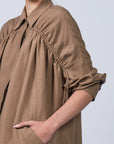 Ailani Jacket in Taupe – Linen Blend Jacket with Gathered Details