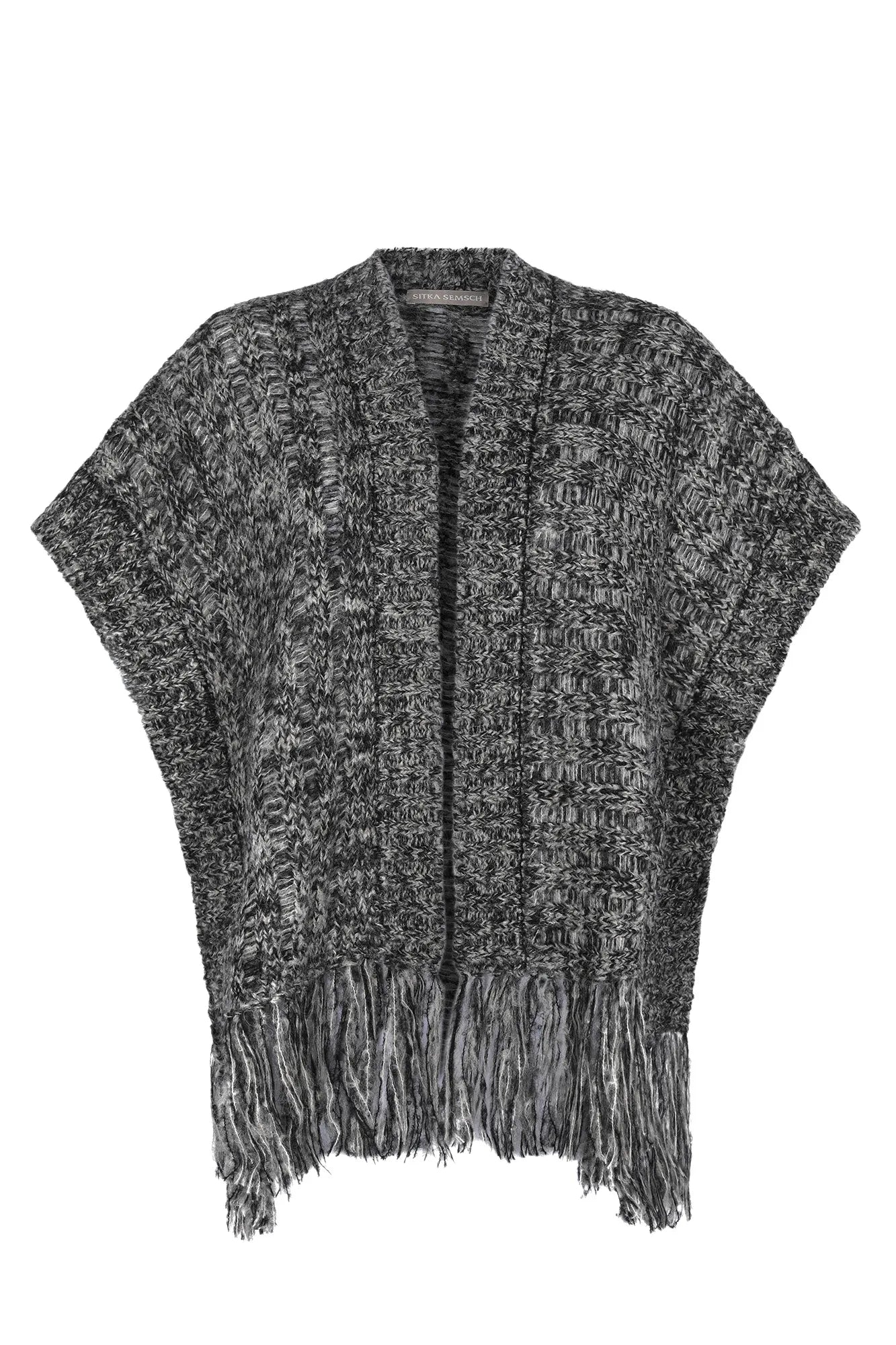 Amaris Alpaca Fringe Poncho | Black Melange