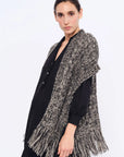 Amaris Alpaca Fringe Poncho | Black Melange