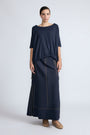 Amaya Top in Navy – Casual-chic cotton top with asymmetrical hem and hem pullers for versatile styling.