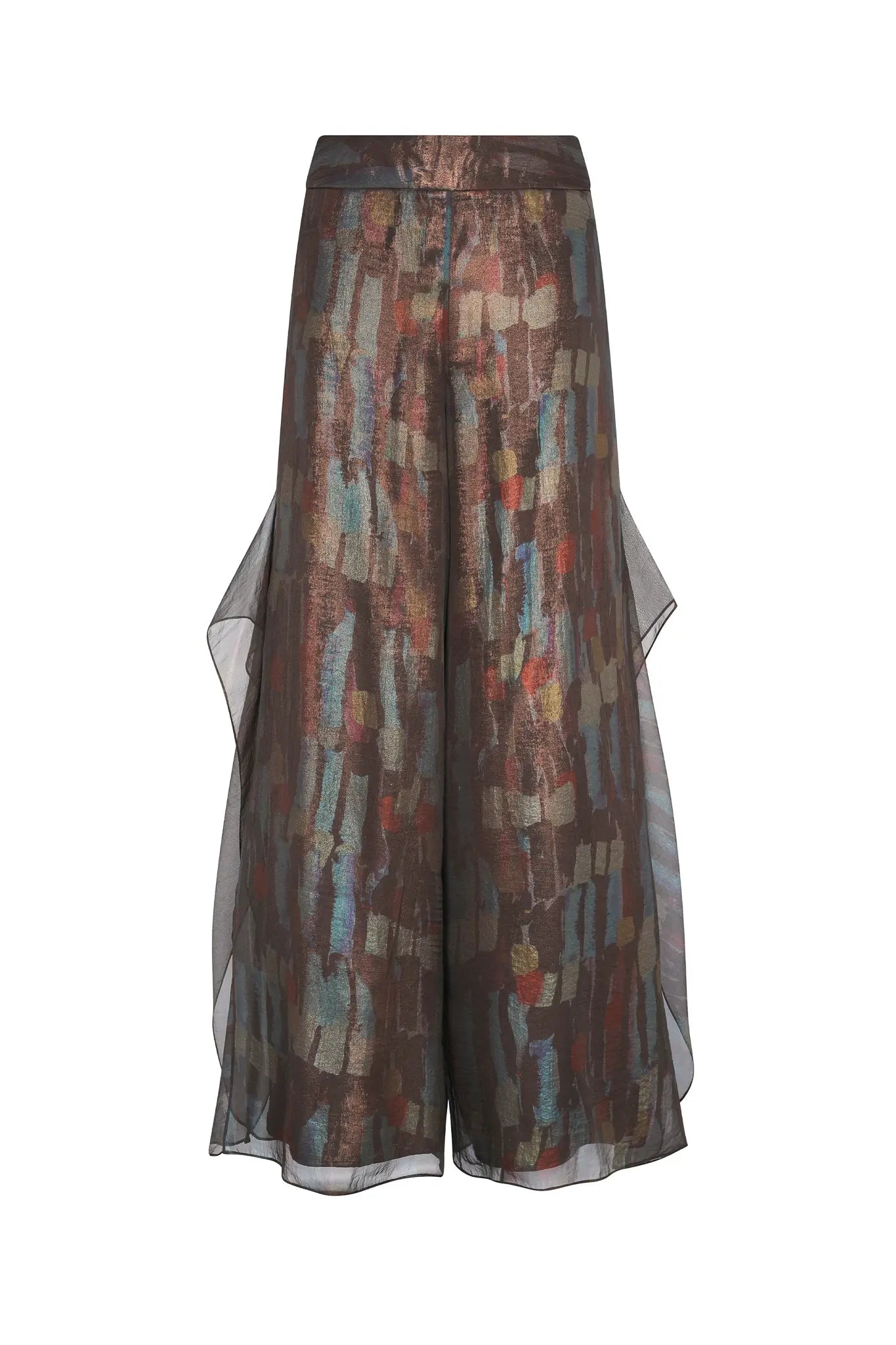 Anabeli Sheer-Panel Print Pant - Brown