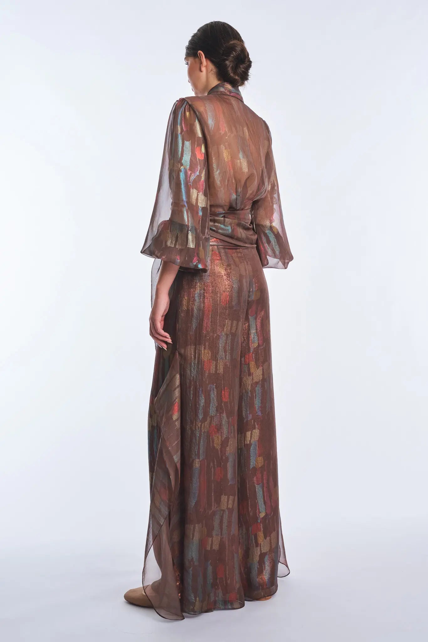 Anabeli Sheer-Panel Print Pant - Brown