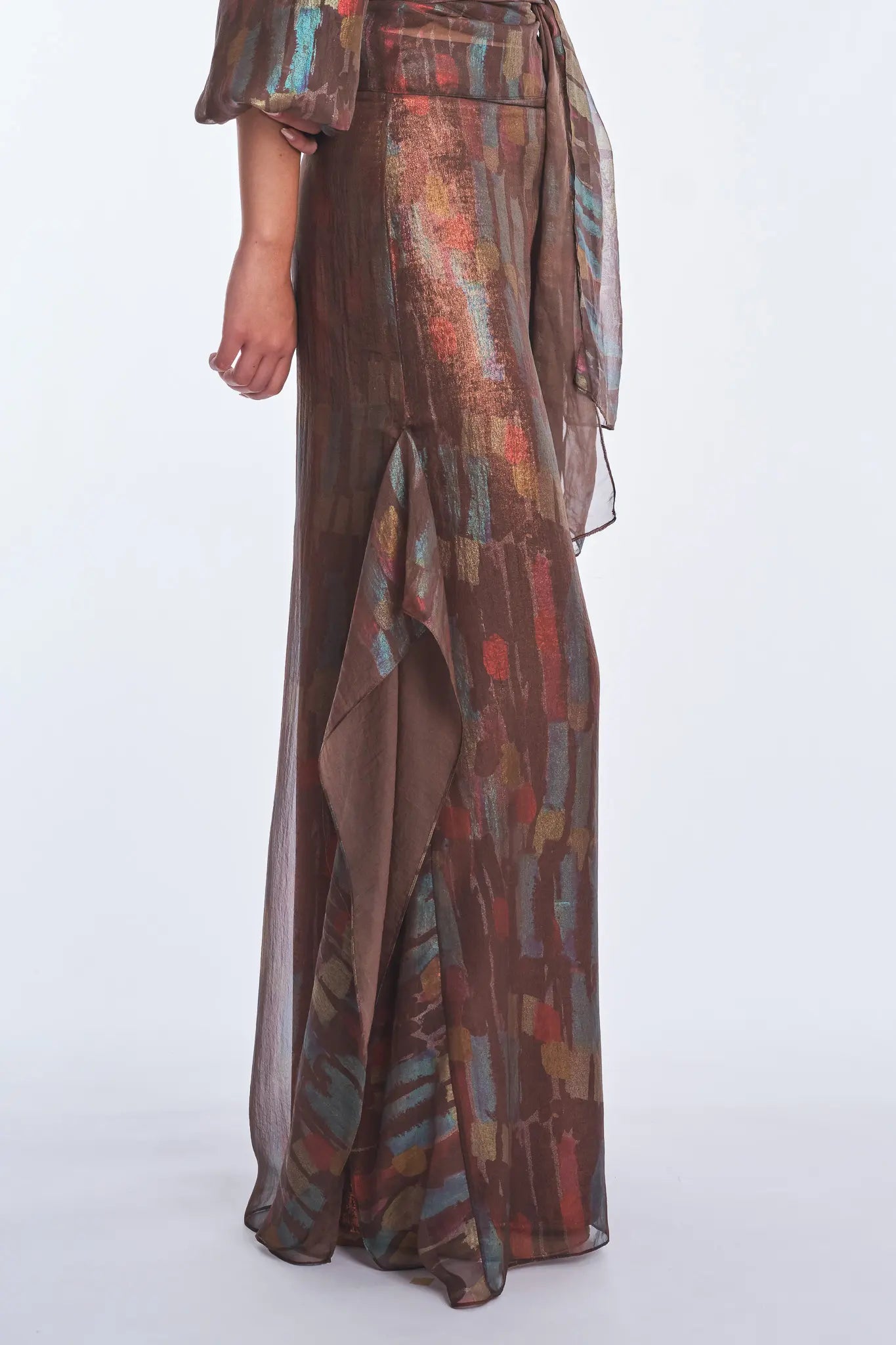 Anabeli Sheer-Panel Print Pant - Brown