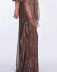Anabeli Sheer-Panel Print Pant - Brown