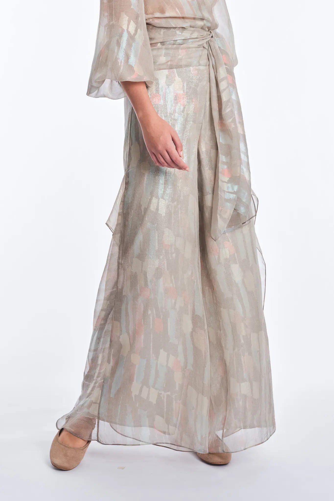 Anabeli Sheer-Panel Print Pant - Sand