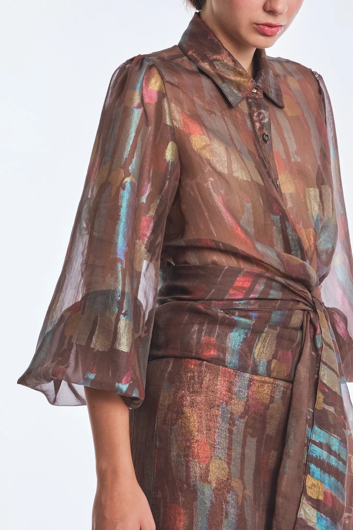 Anabeli Sheer Print Blouse - Brown