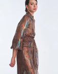 Anabeli Sheer Print Blouse - Brown