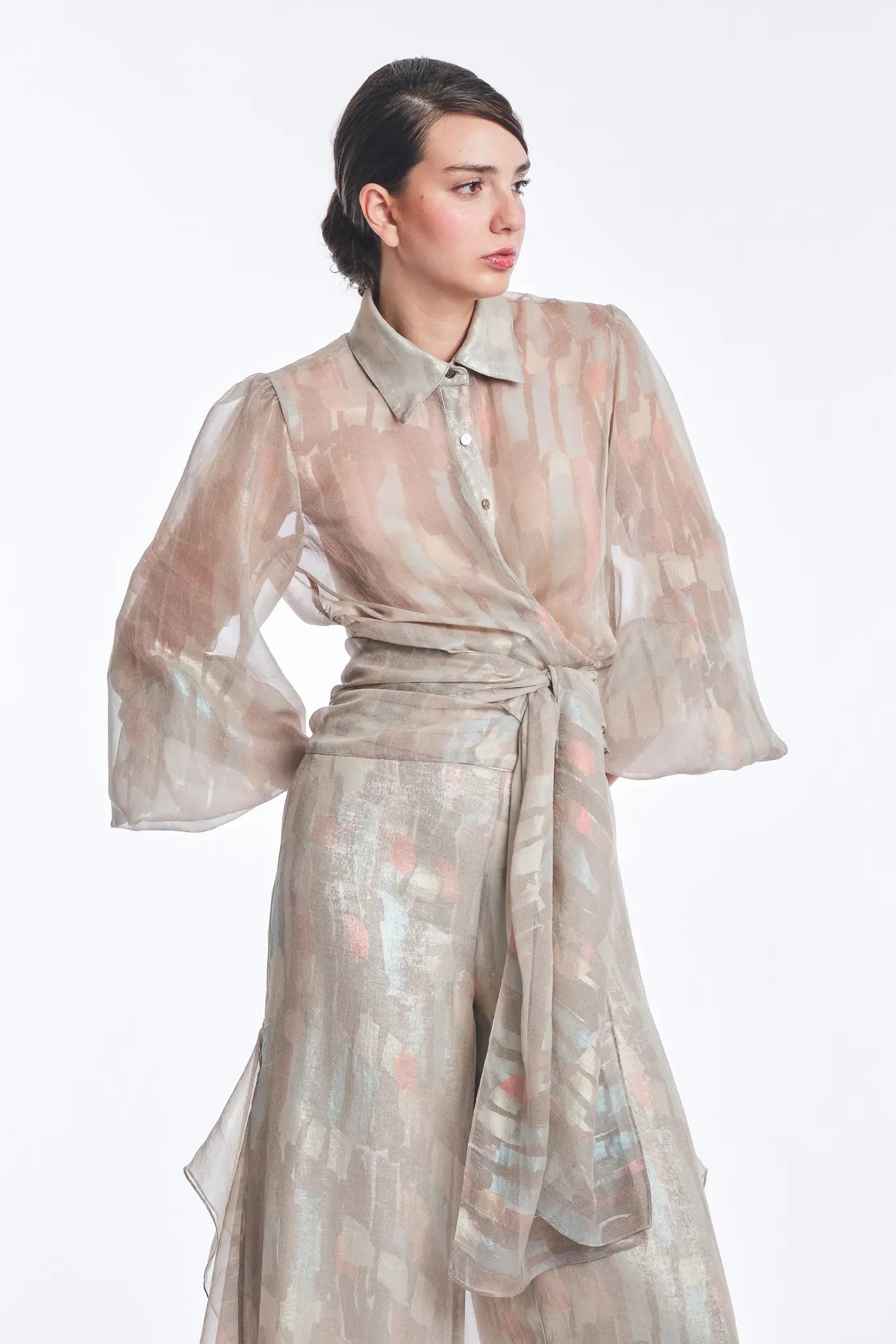 Anabeli Sheer Print Blouse - Sand