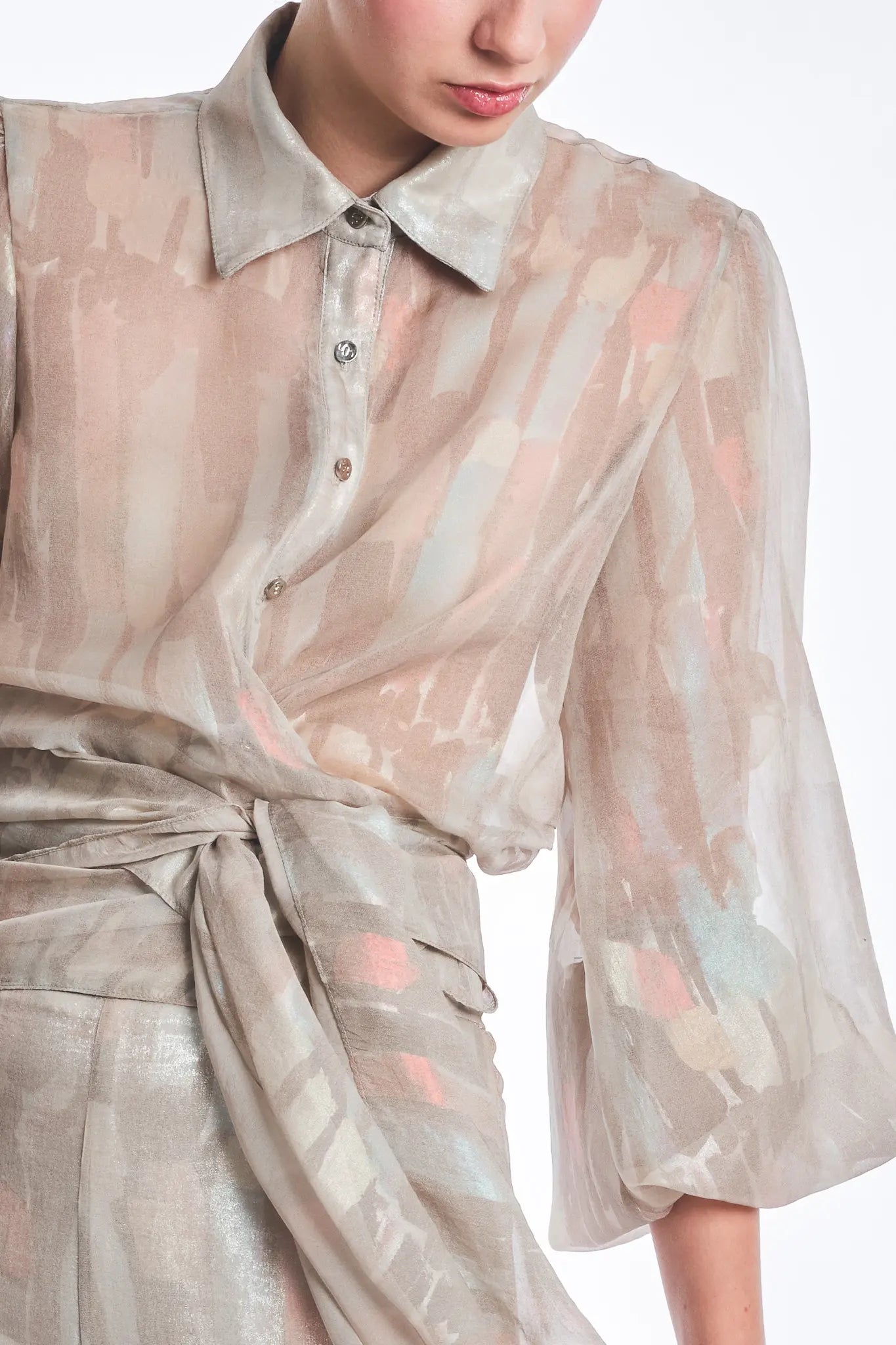 Anabeli Sheer Print Blouse - Sand