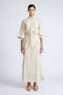 Ansley Blouse in Prestine – Lightweight cotton blouse with tie waist, balloon sleeves, and shirt collar.