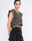 Beca Crochet Sleeve Alpaca Vest | Black Melange