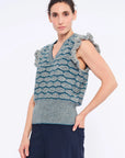 Beca Crochet Sleeve Alpaca Vest | Dark Green Melange