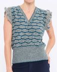 Beca Crochet Sleeve Alpaca Vest | Dark Green Melange