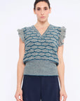 Beca Crochet Sleeve Alpaca Vest | Dark Green Melange