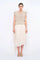 Front view of the Beca Vest in Beige Melange, showcasing the V-neckline and crochet ruffle sleeves.