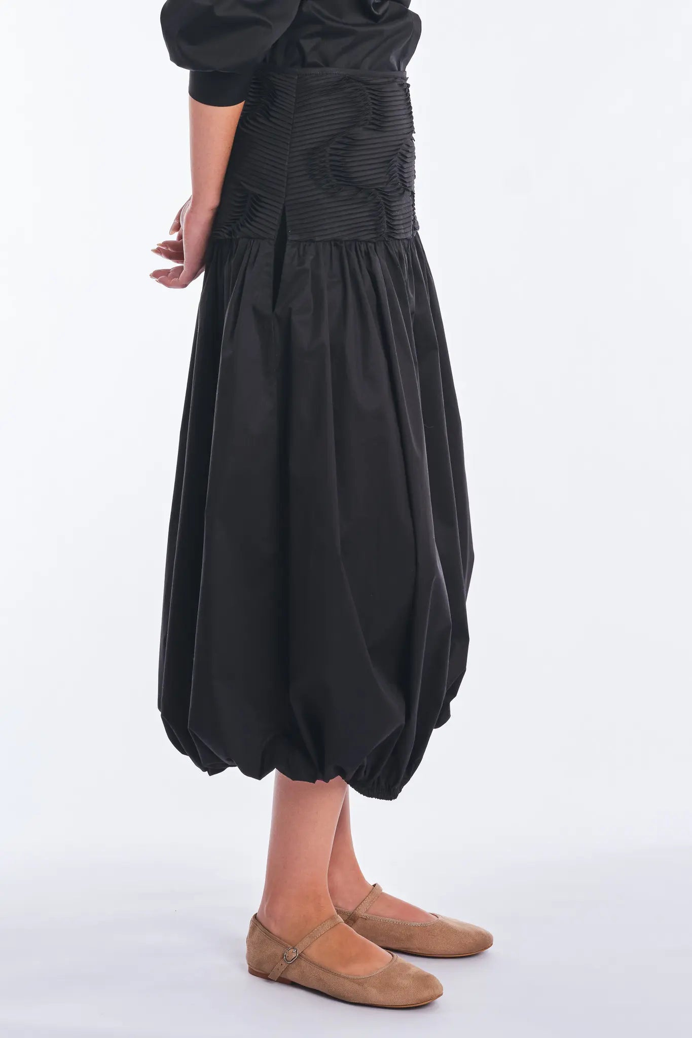 Bimba Cotton Balloon Midi Skirt | Black