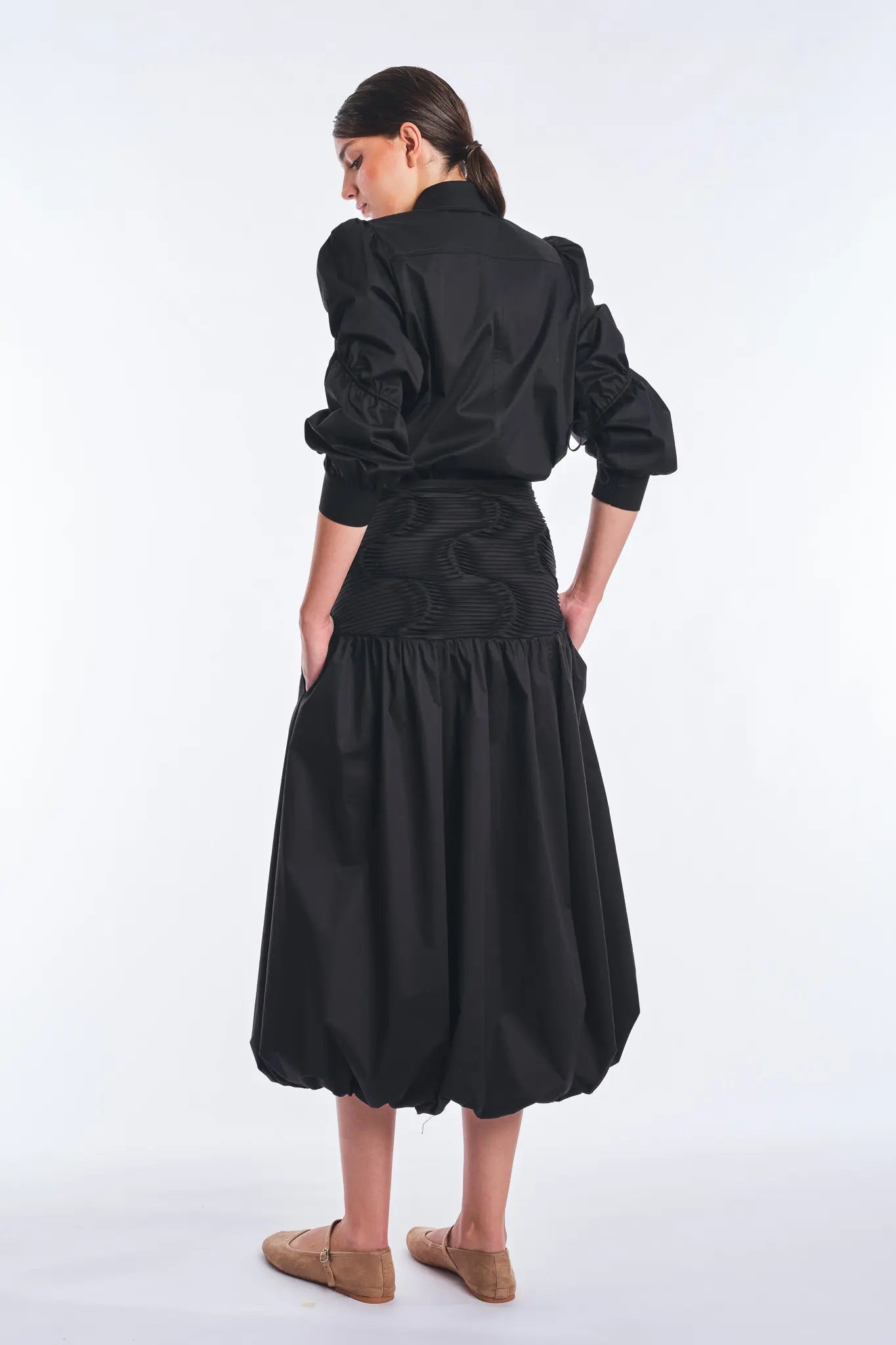 Bimba Cotton Puff Sleeve Blouse | Black