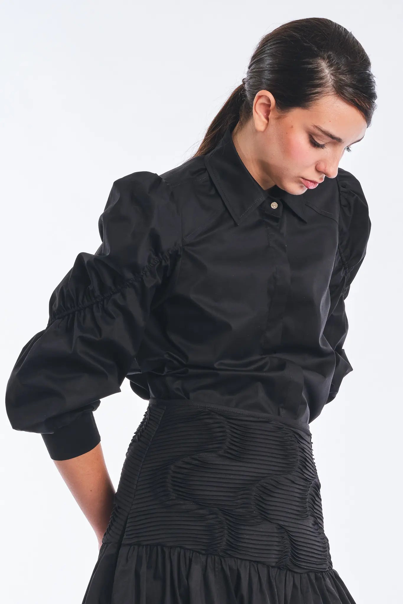Bimba Cotton Puff Sleeve Blouse | Black
