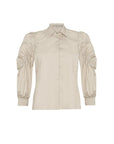 The Bimba Blouse in crisp Pristine white, featuring its sharp tailored collar.