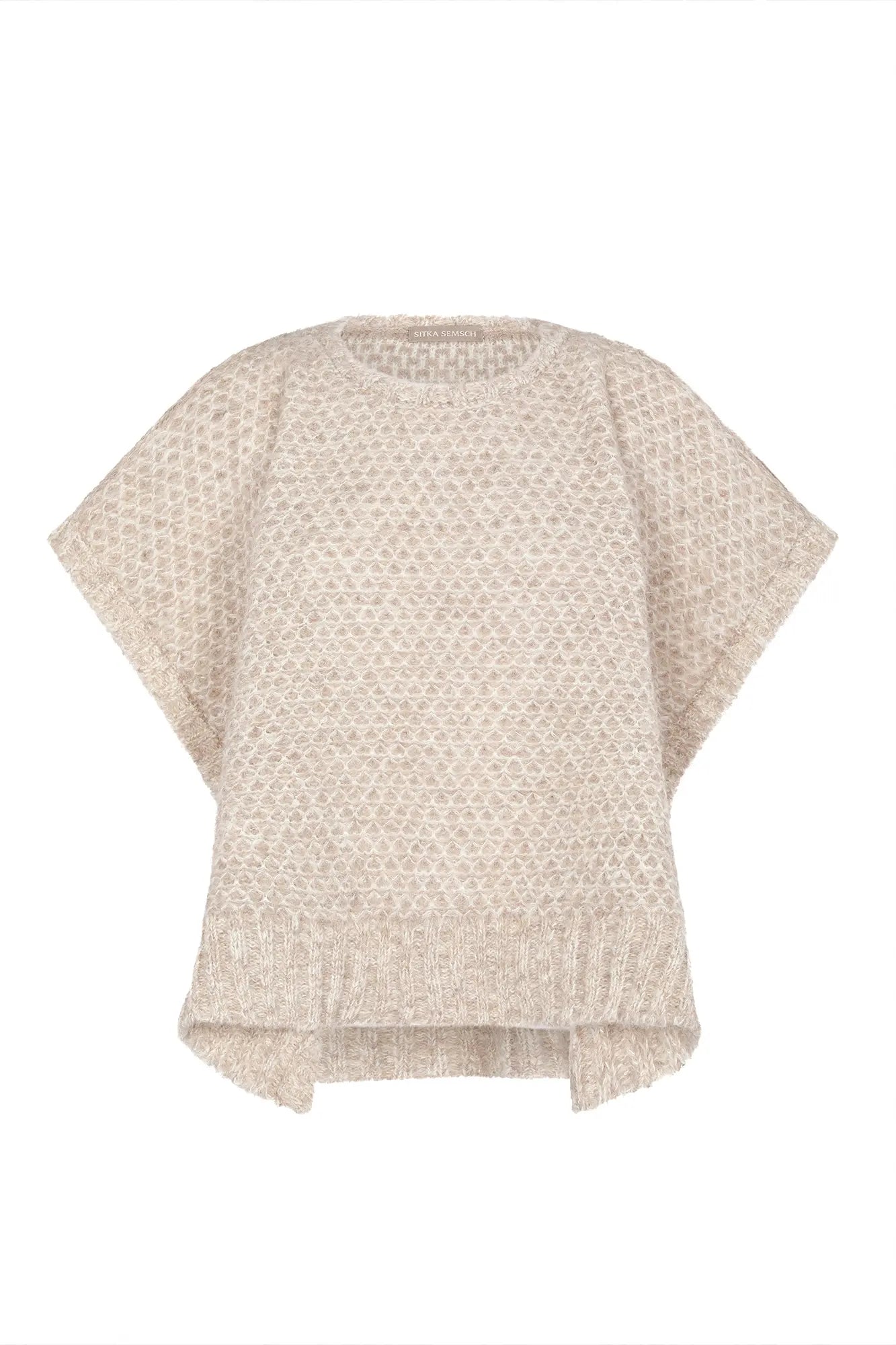 Chelsea Openwork Alpaca Poncho | Beige Melange