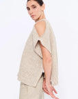 Chelsea Openwork Alpaca Poncho | Beige Melange