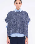 Chelsea Openwork Alpaca Poncho | Navy Melange