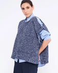 Chelsea Openwork Alpaca Poncho | Navy Melange