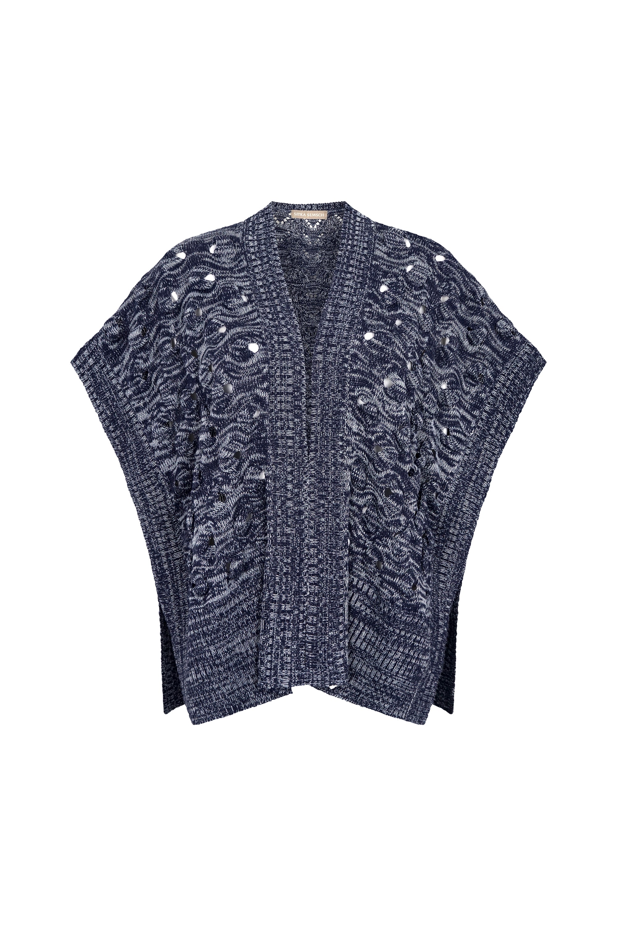 Dahlya Poncho in Navy Melange with a sleek open-knit design