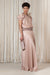 Davina silk top in blush with crochet ribbon accents and adjustable hem