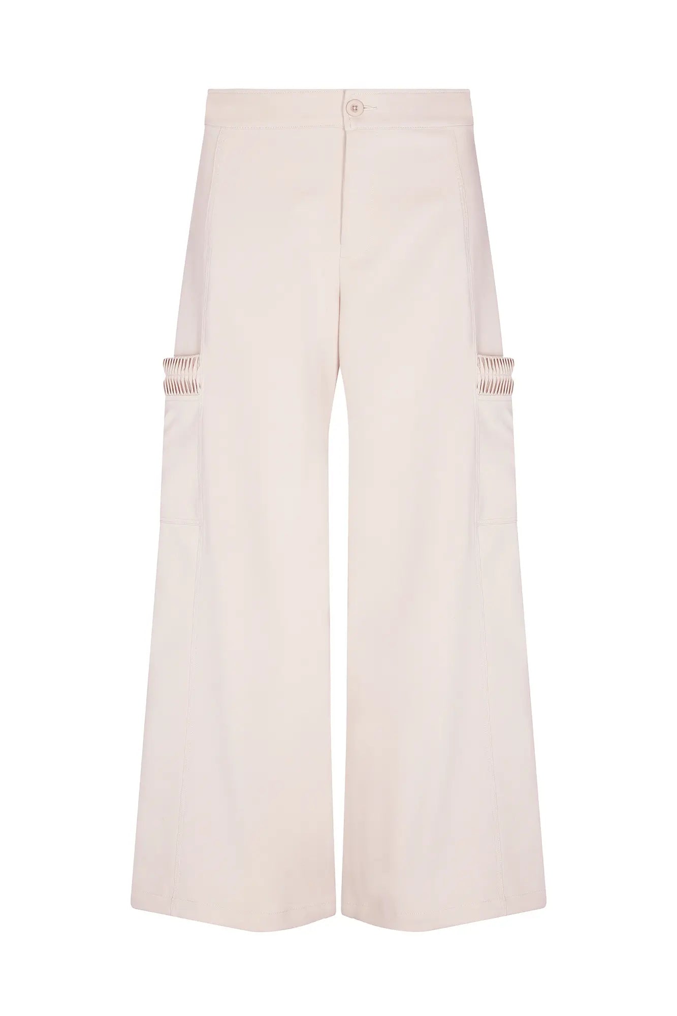 Front view of the Daysi Trouser in Ecru, showcasing its fluid wide-leg silhouette.