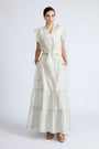 Eden Skirt in Silver – Cotton midi skirt with ruffled hem, patch pockets, and elasticized waistband at the back.