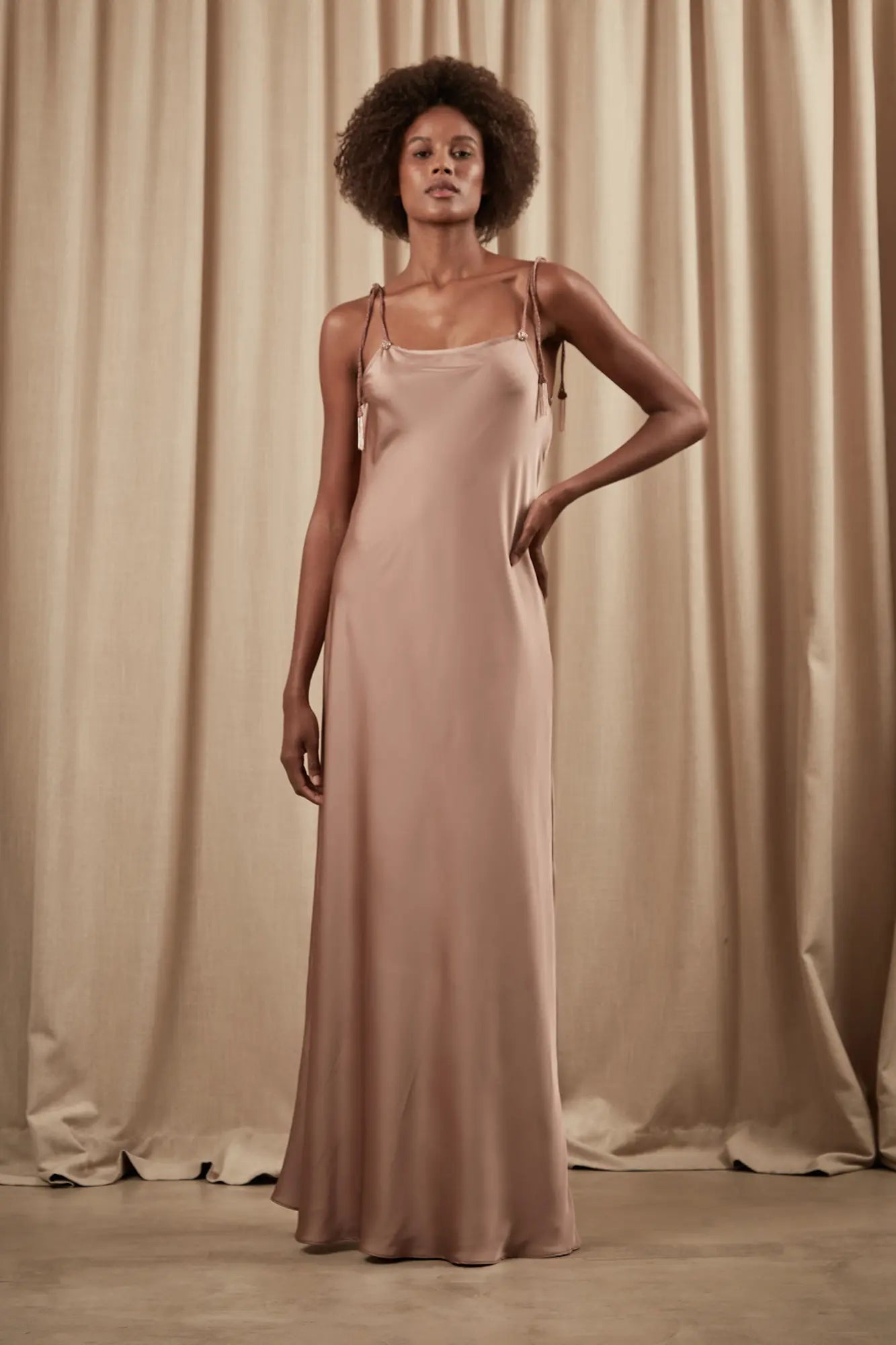 Gema Fluid Woven Strap Dress | Blush