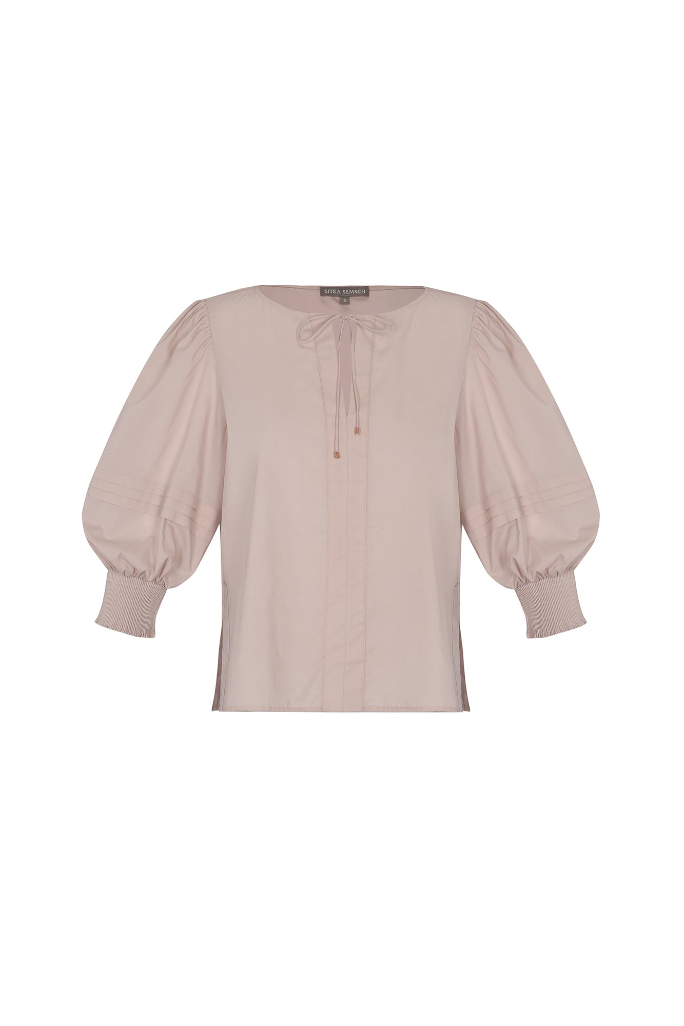 Giorgia Blouse in Brush - Bold and Girly Pima Cotton Blouse with Elasticized Sleeves and V-cut Neck