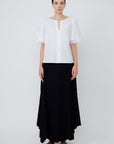 Giorgia Blouse in White - Bold and Girly Pima Cotton Blouse with Elasticized Sleeves and V-cut Neck