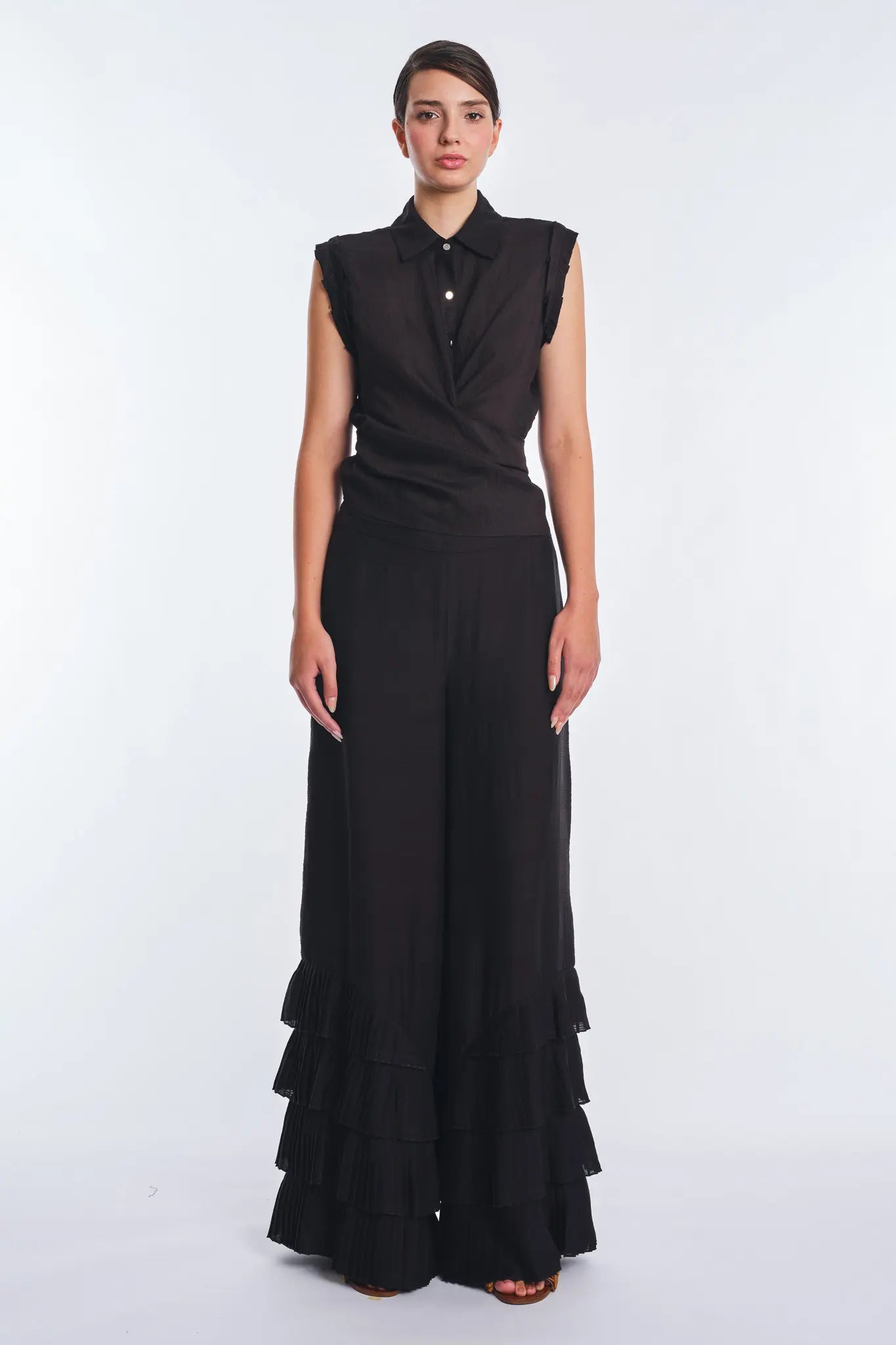 Harlow Wide-Leg Pant with Ruffle Hem | Black