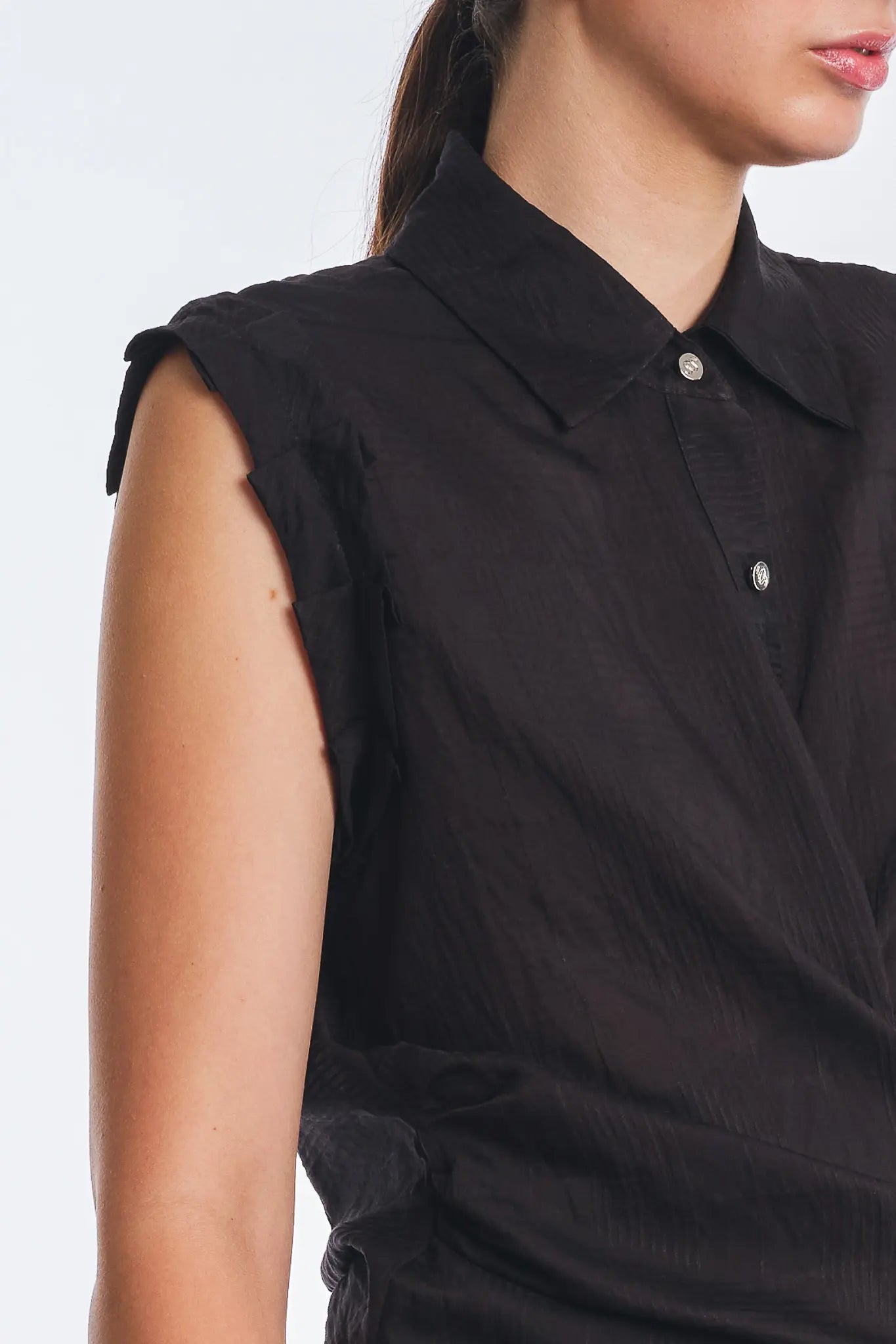 Harlow Sleeveless Wrap Blouse | Black