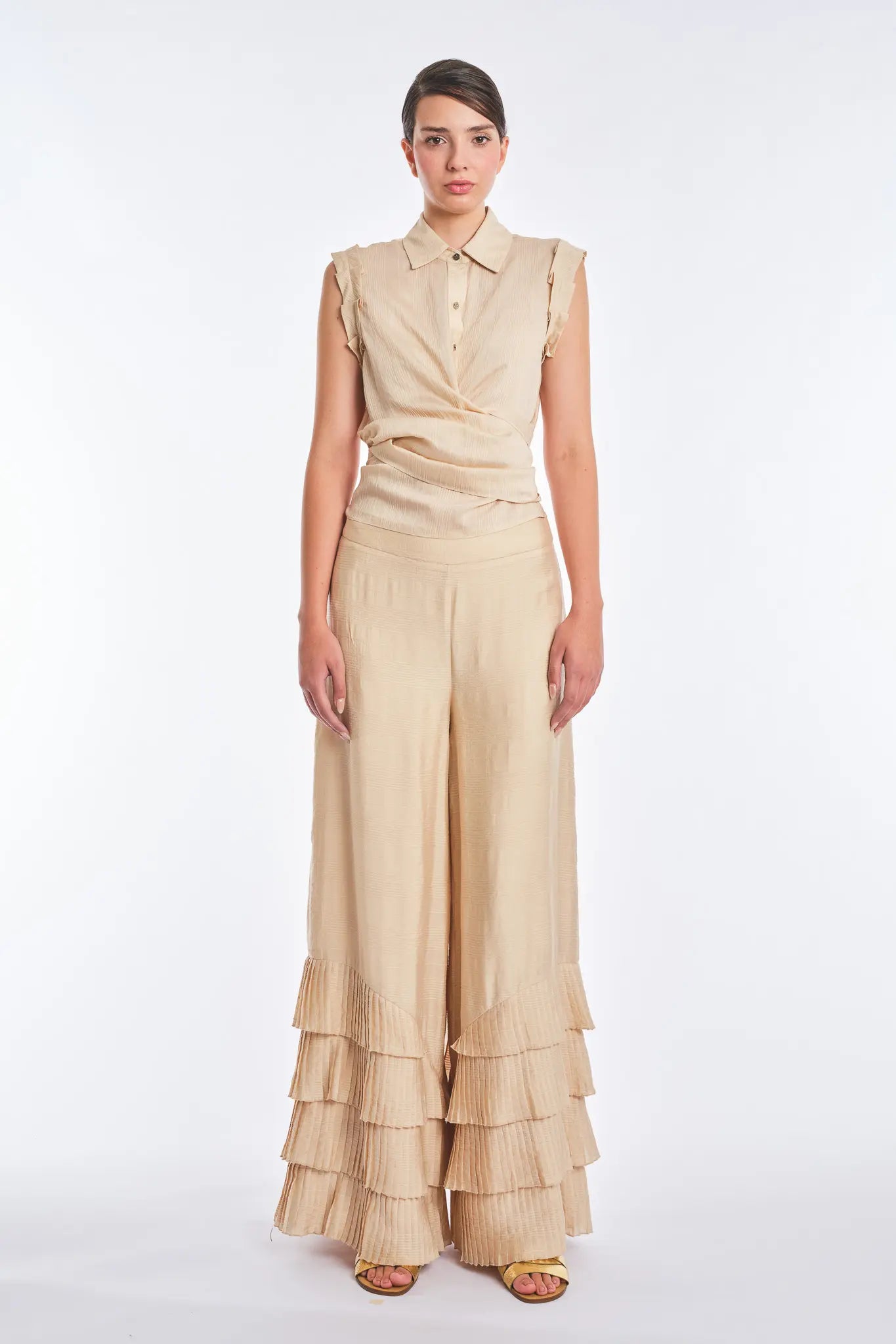 Harlow Sleeveless Wrap Blouse | Vanilla