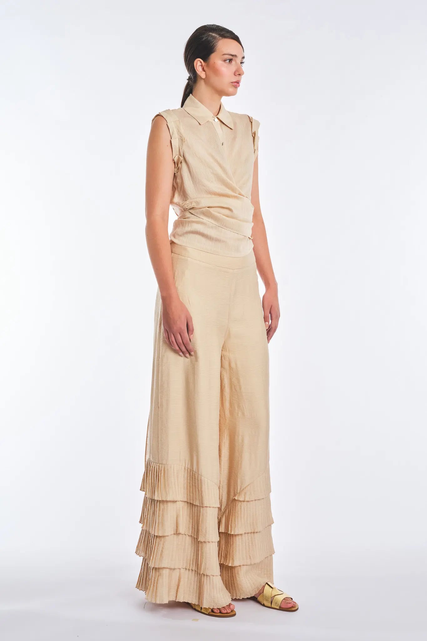 Harlow Sleeveless Wrap Blouse | Vanilla